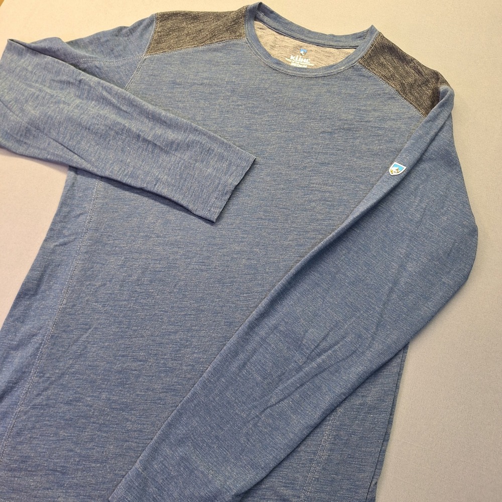KUHL Mens Long Sleeve Crew Neck Shirt Blue Heathered Cotton Blend Style 7273 M